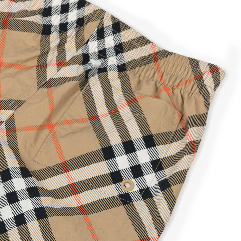Burberry-Boys Beige Check Swim Shorts | Childrensalon Outlet