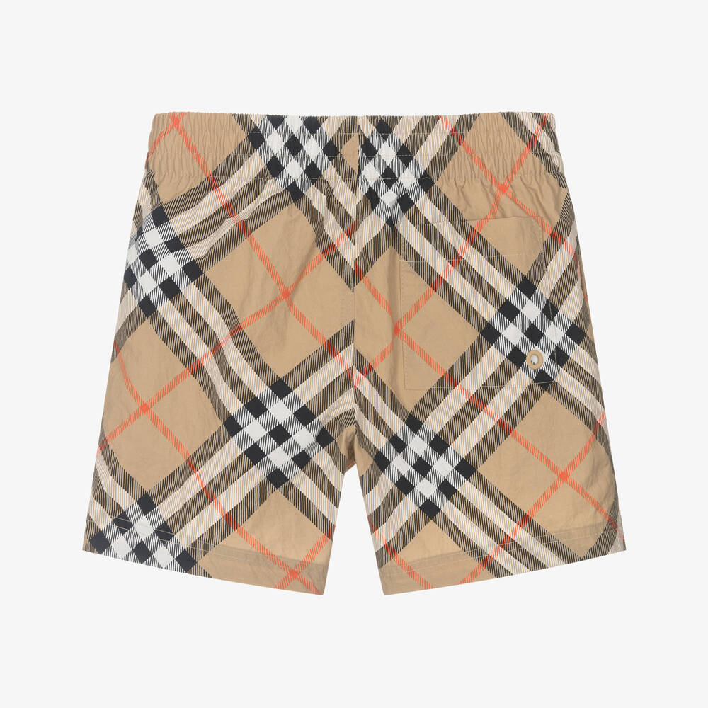 Burberry-Boys Beige Check Swim Shorts | Childrensalon Outlet