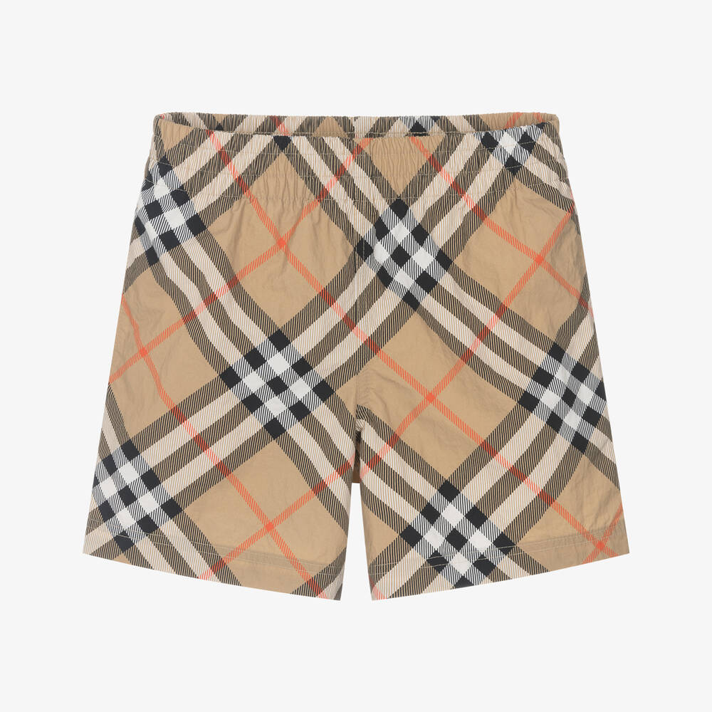Burberry-Boys Beige Check Swim Shorts | Childrensalon Outlet