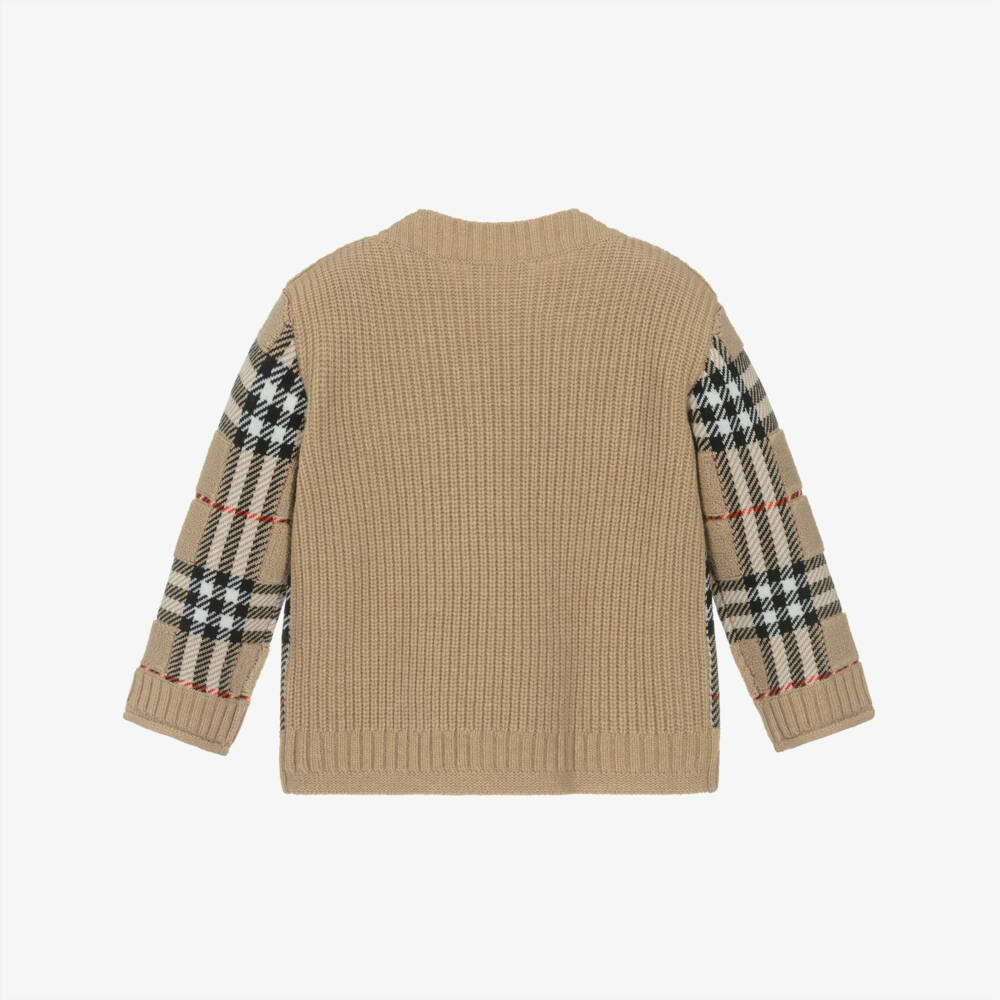 Burberry-Boys Beige Check Wool Sweater with Boat Neck | Childrensalon Outlet