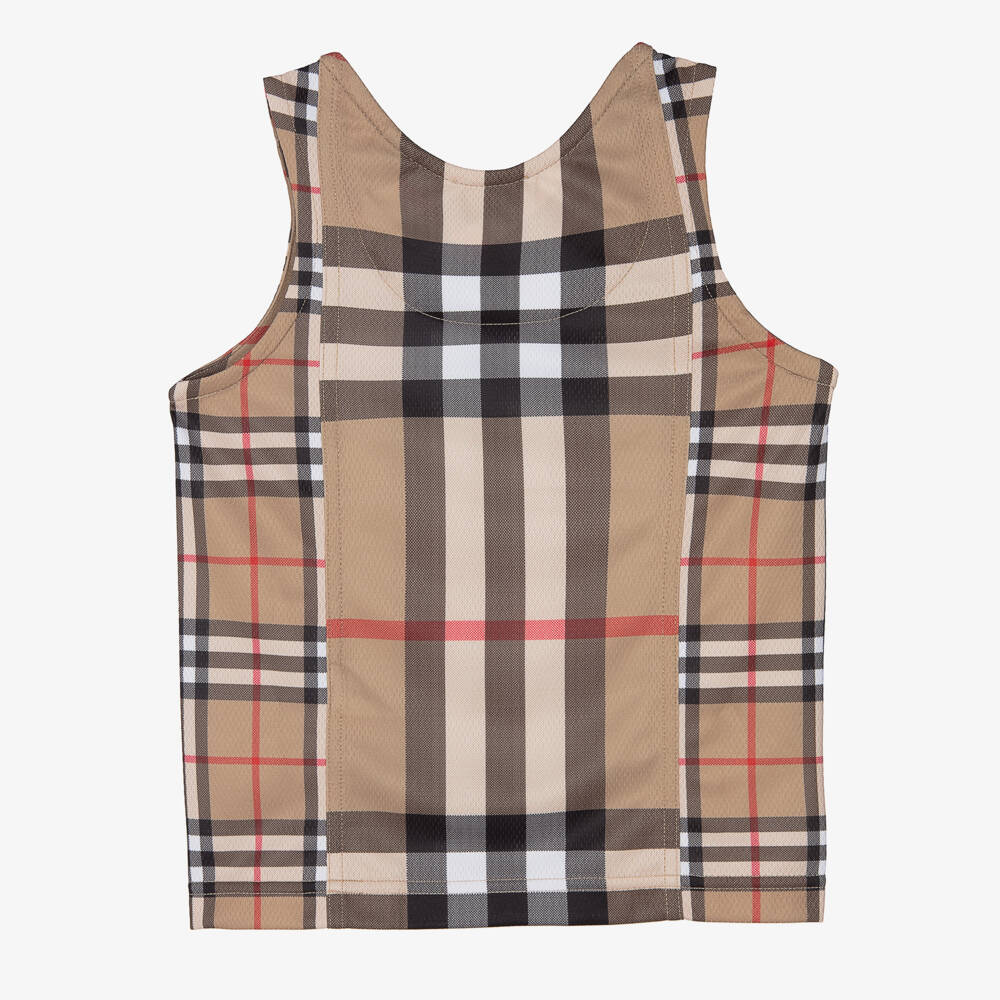 Burberry-Boys Beige Checkered Vest Top | Childrensalon Outlet