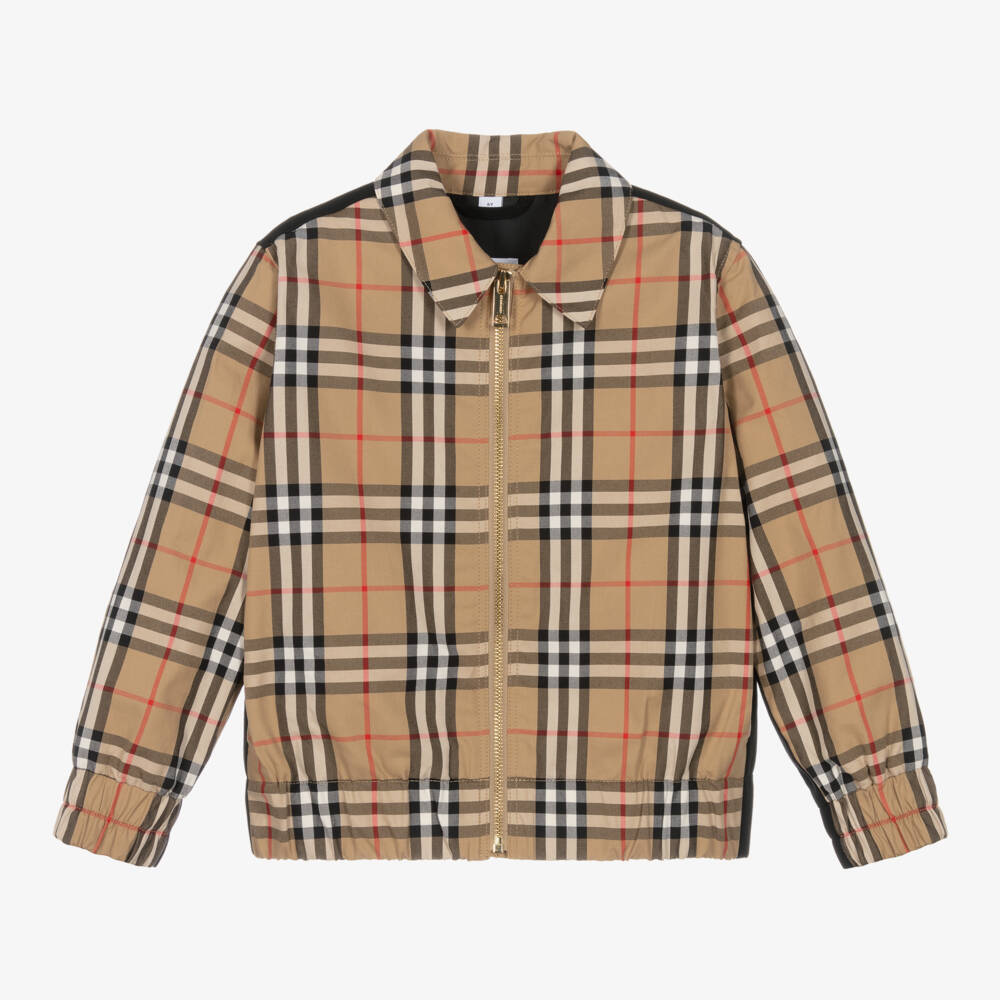 Burberry-Boys Beige Checkered Zip Jacket | Childrensalon Outlet