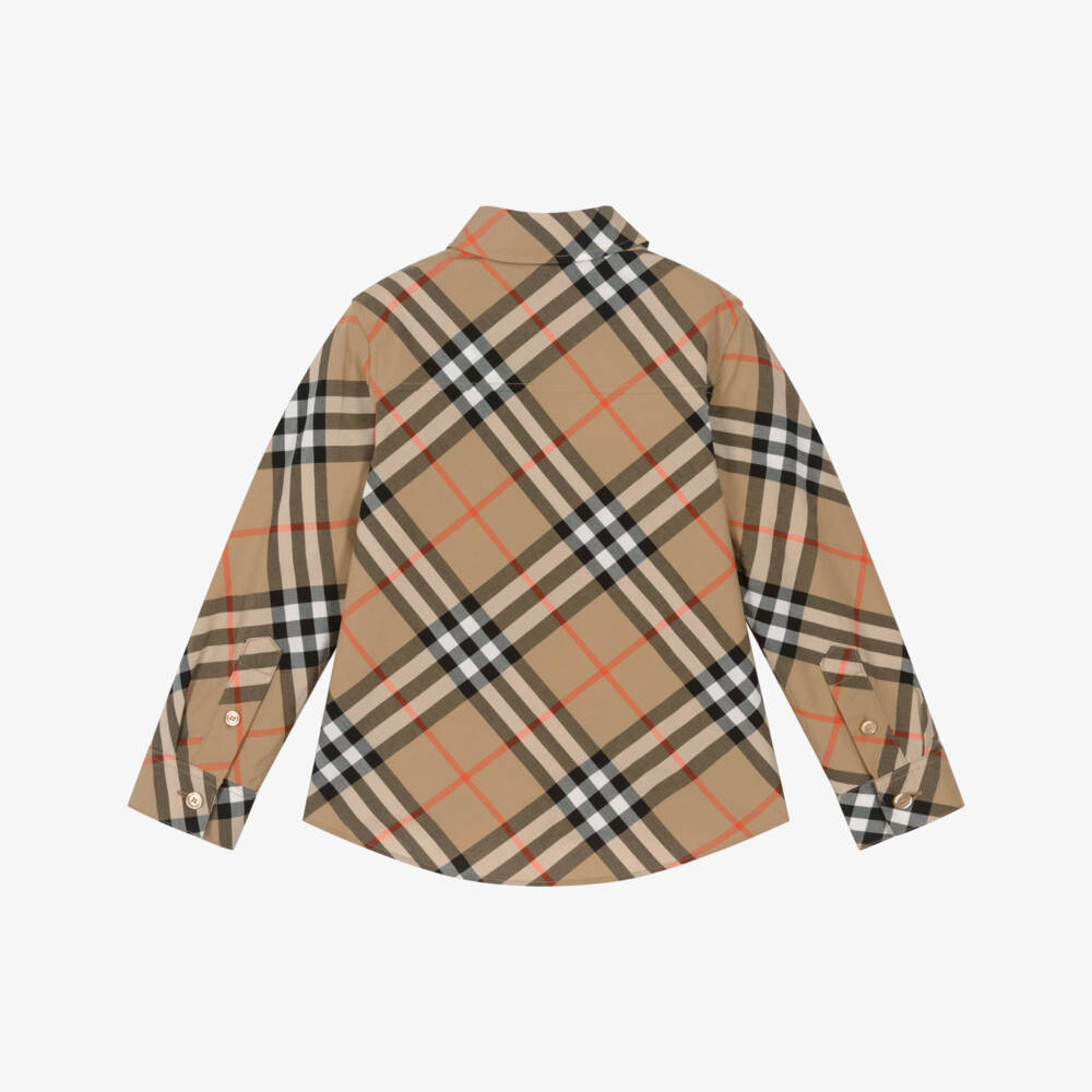 Burberry-Boys Beige Cotton Burberry Check Long-Sleeved Shirt | Childrensalon Outlet