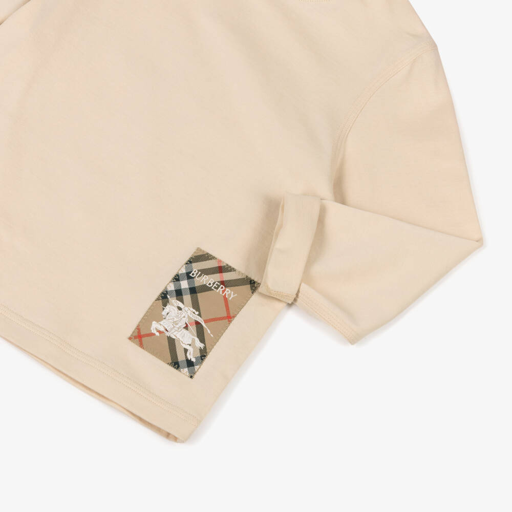 Burberry-Boys Beige Cotton EKD Logo Top | Childrensalon Outlet
