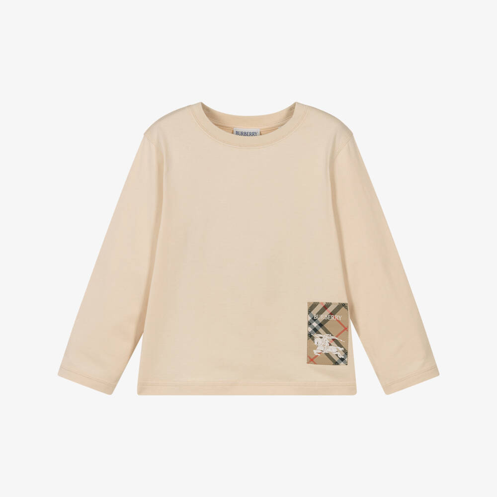 Burberry-Boys Beige Cotton EKD Logo Top | Childrensalon Outlet