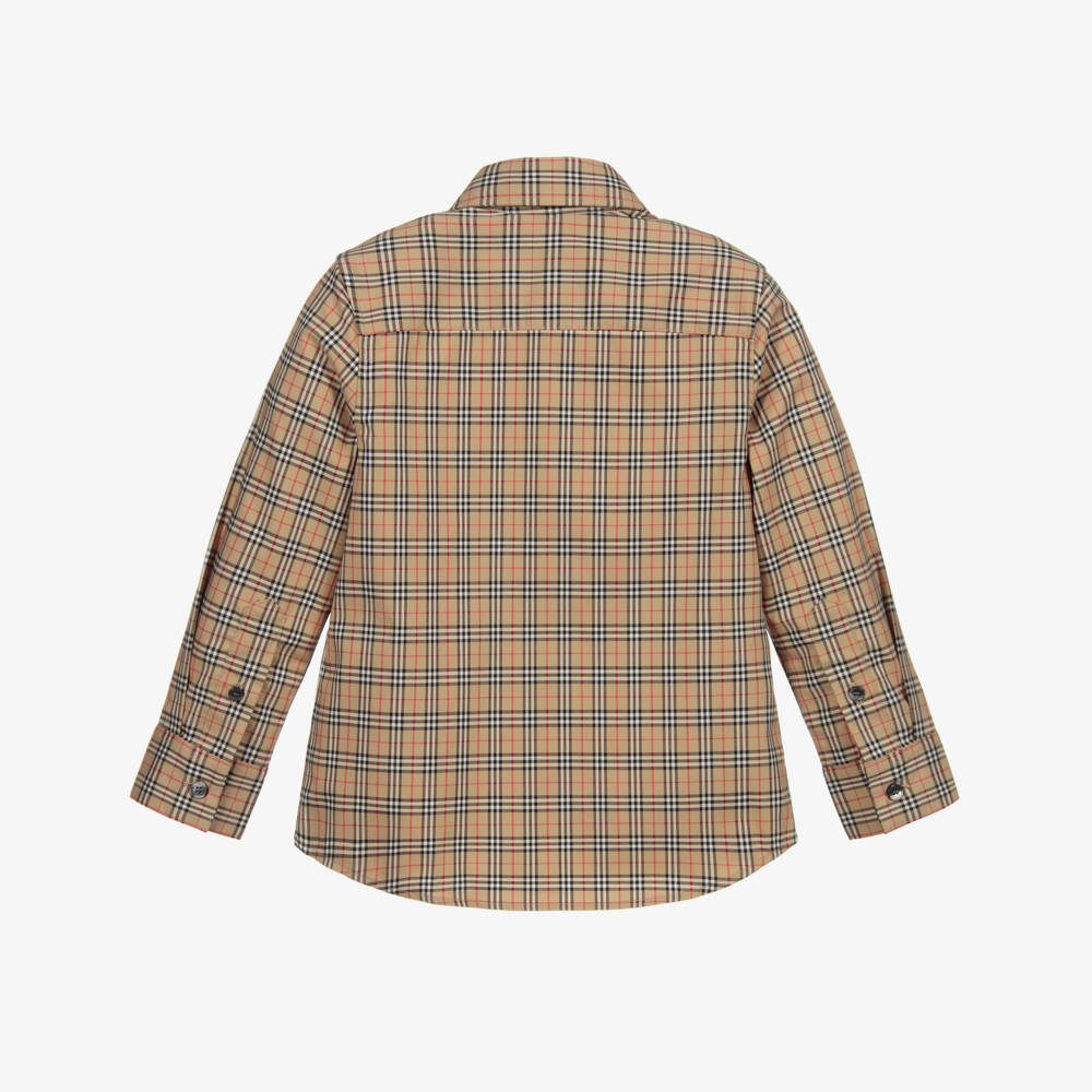 Burberry-Boys Beige Cotton Microcheck Shirt | Childrensalon Outlet