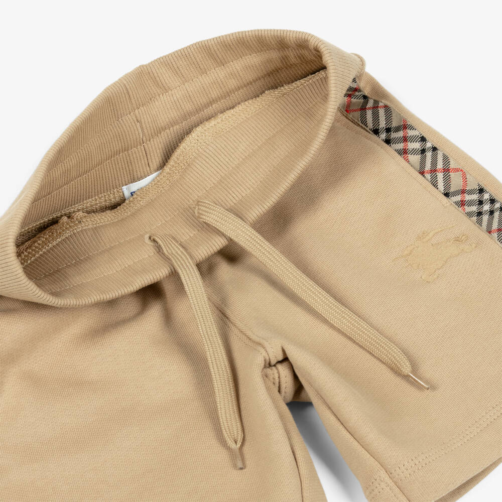 Burberry-Boys Beige Cotton Shorts with Check Trim & EKD Logo | Childrensalon Outlet