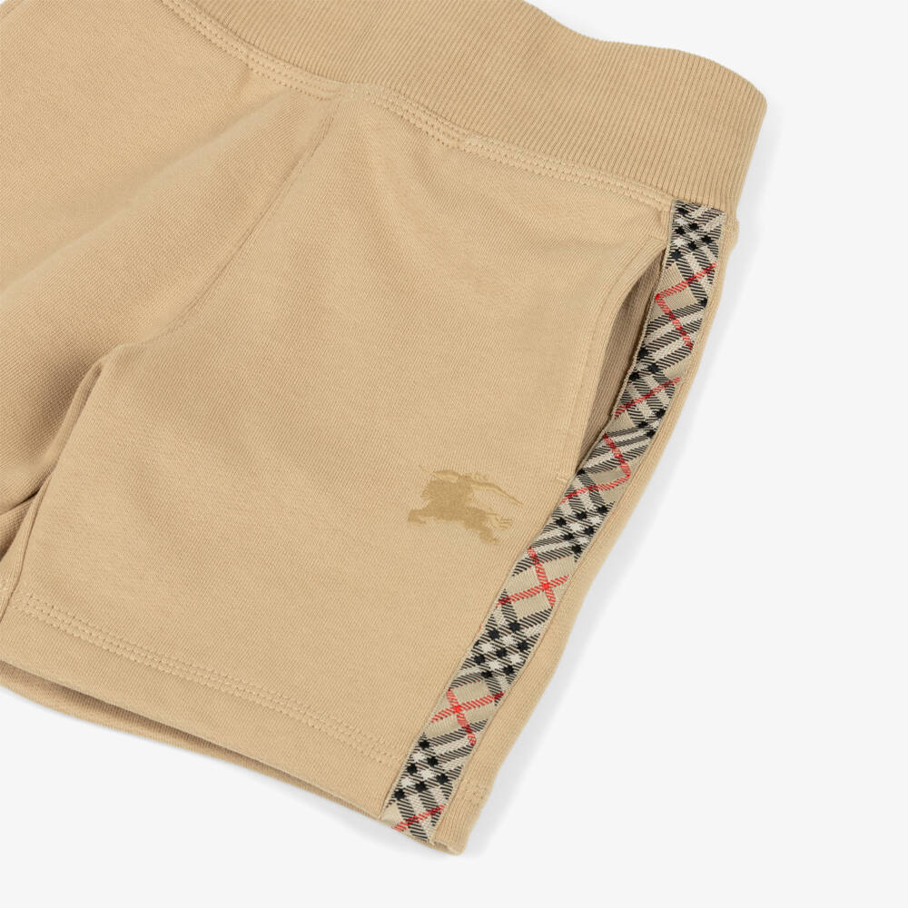 Burberry-Boys Beige Cotton Shorts with Check Trim & EKD Logo | Childrensalon Outlet