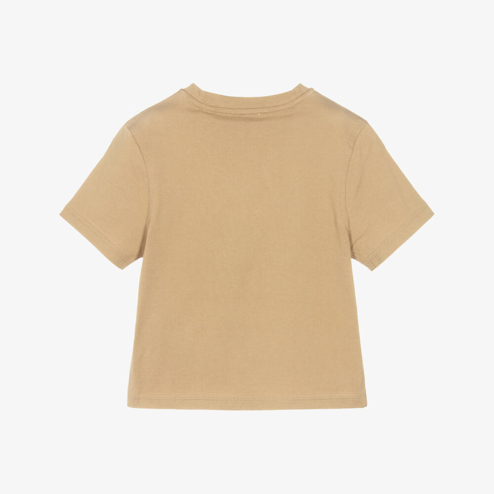 Burberry-Boys Beige Cotton T-Shirt with Check Trim & EKD Logo | Childrensalon Outlet