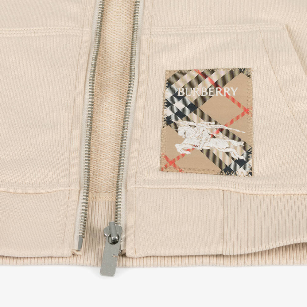 Burberry-Boys Beige Cotton Zip-Up Hoodie | Childrensalon Outlet