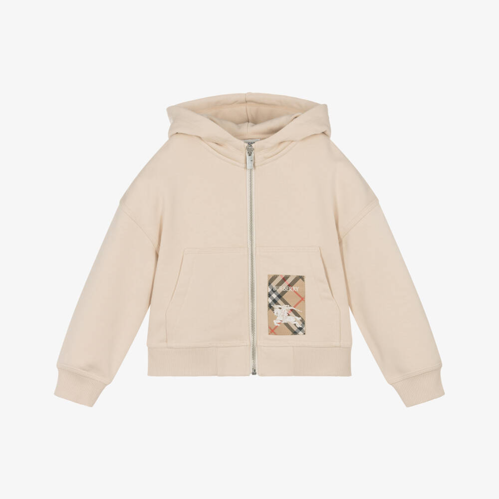Burberry-Boys Beige Cotton Zip-Up Hoodie | Childrensalon Outlet