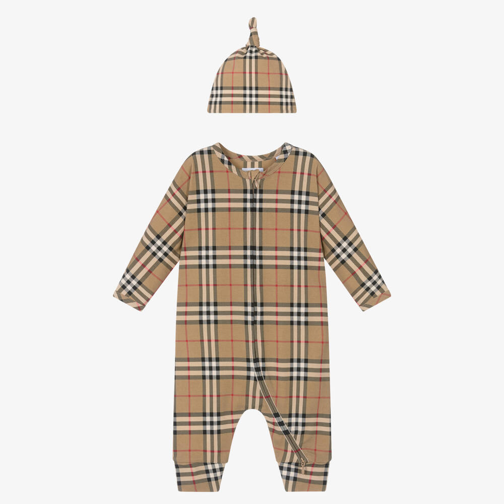 Burberry-Бежевый уютный хлопковый комплект для мальчиков | Childrensalon Outlet