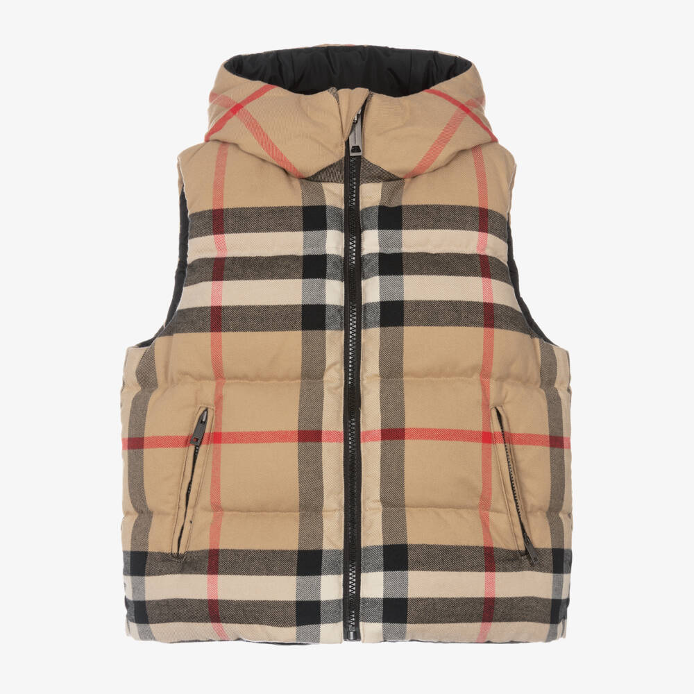 Burberry-Бежевая двусторонняя пуховая жилетка для мальчиков | Childrensalon Outlet