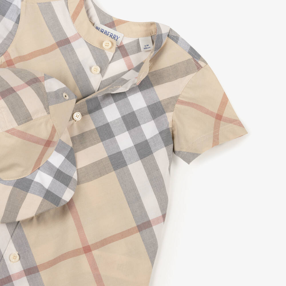 Burberry-Boys Beige Gingham Babysuit Ensemble | Childrensalon Outlet