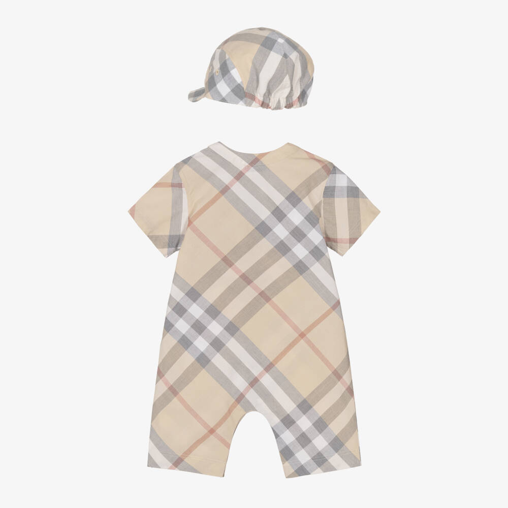 Burberry-Boys Beige Gingham Babysuit Ensemble | Childrensalon Outlet