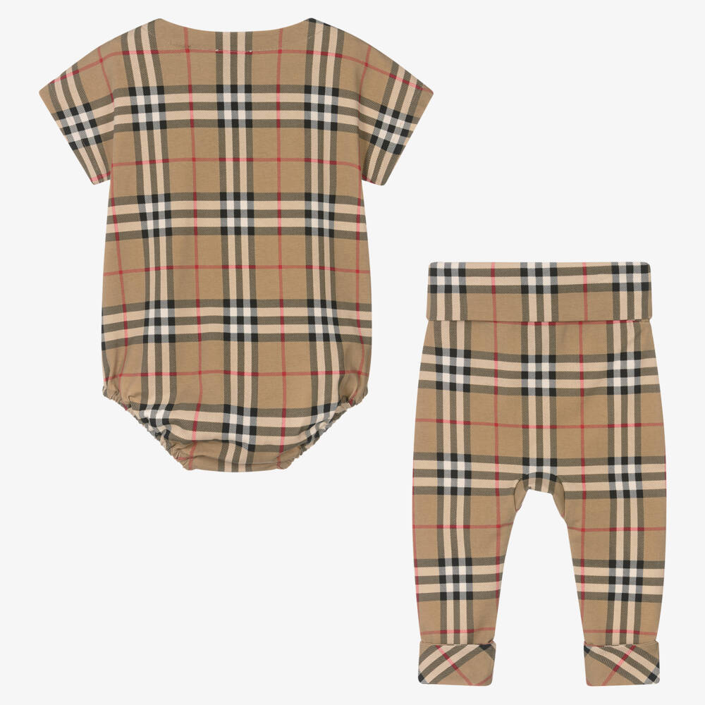 Burberry-Boys Beige Heritage Check Gift Ensemble | Childrensalon Outlet