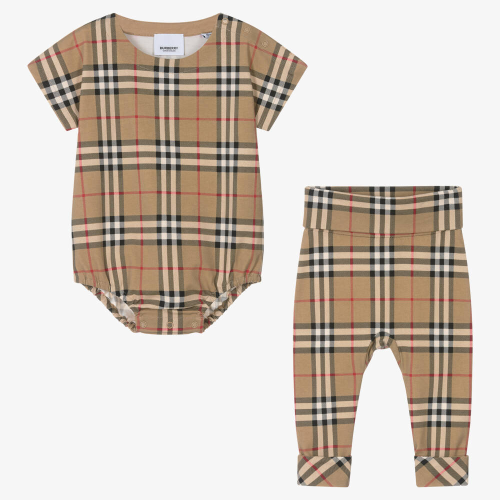 Burberry-Подарочный комплект в клетку бежевый для мальчиков | Childrensalon Outlet