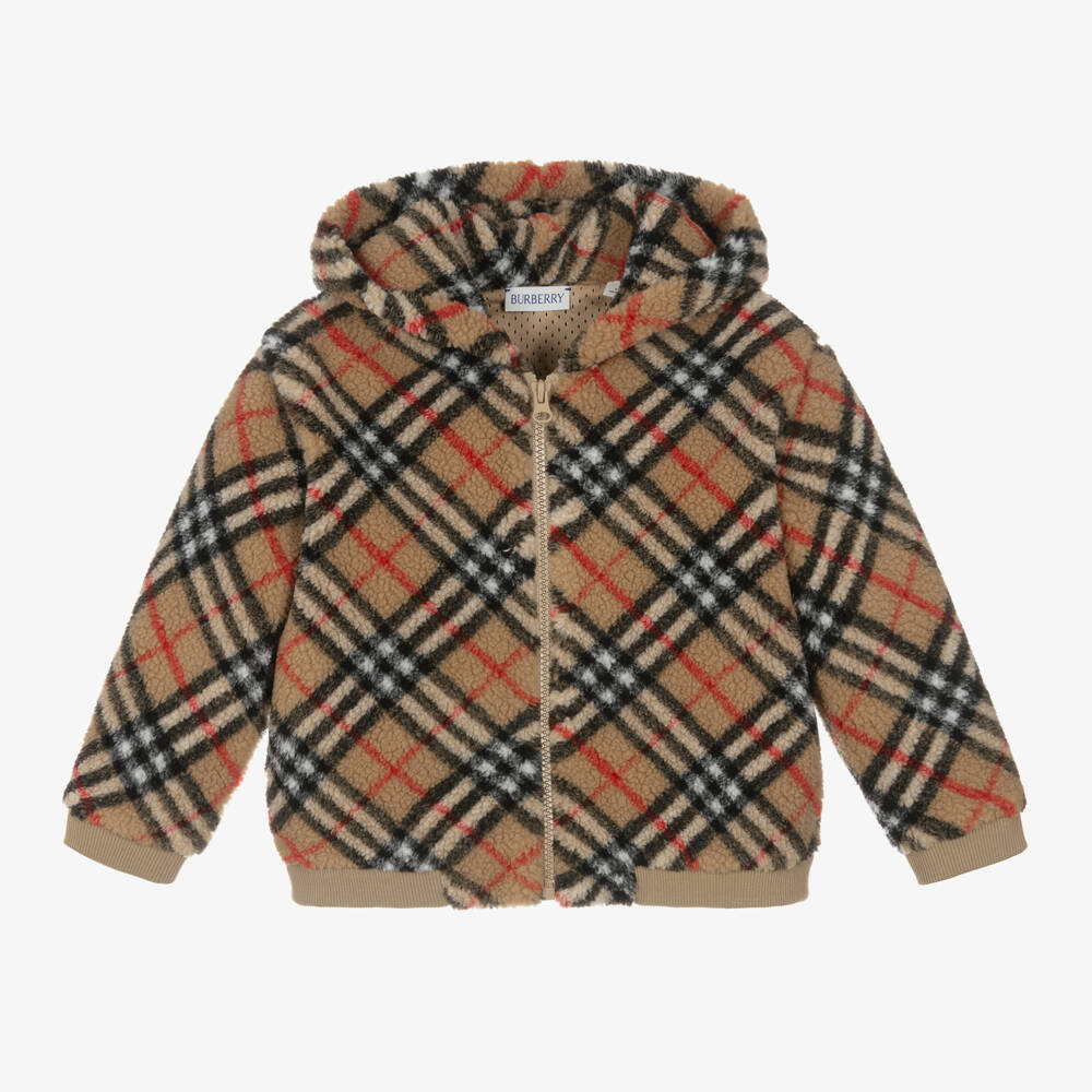 Burberry-هودي تراثي بنقشة مربعات باللون البيج للأولاد | Childrensalon Outlet
