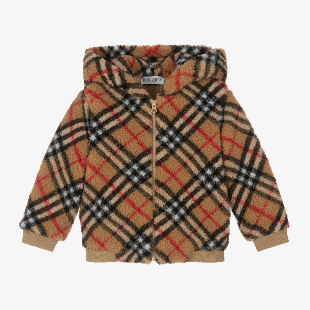 Burberry-هودي تراثي بنقشة مربعات باللون البيج للأولاد | Childrensalon Outlet