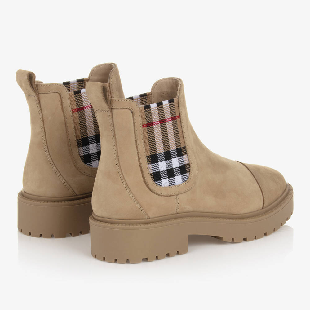 Burberry-Boys Beige Heritage Check Leather Boots | Childrensalon Outlet