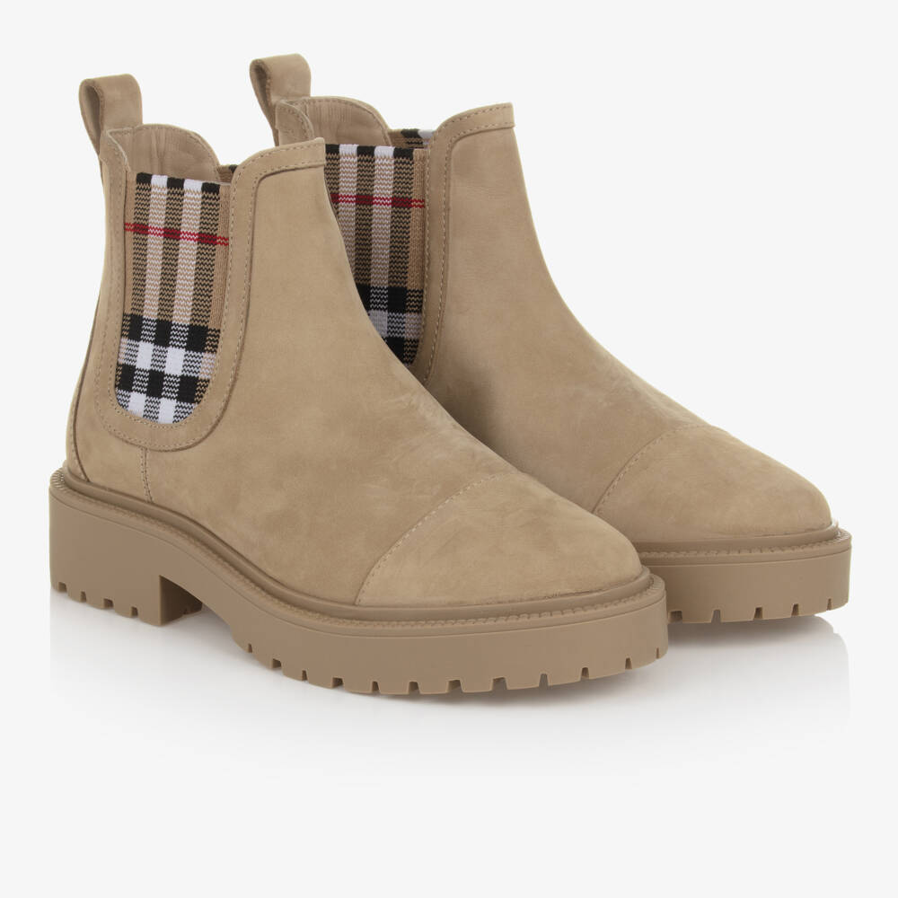 Burberry-Boys Beige Heritage Check Leather Boots | Childrensalon Outlet