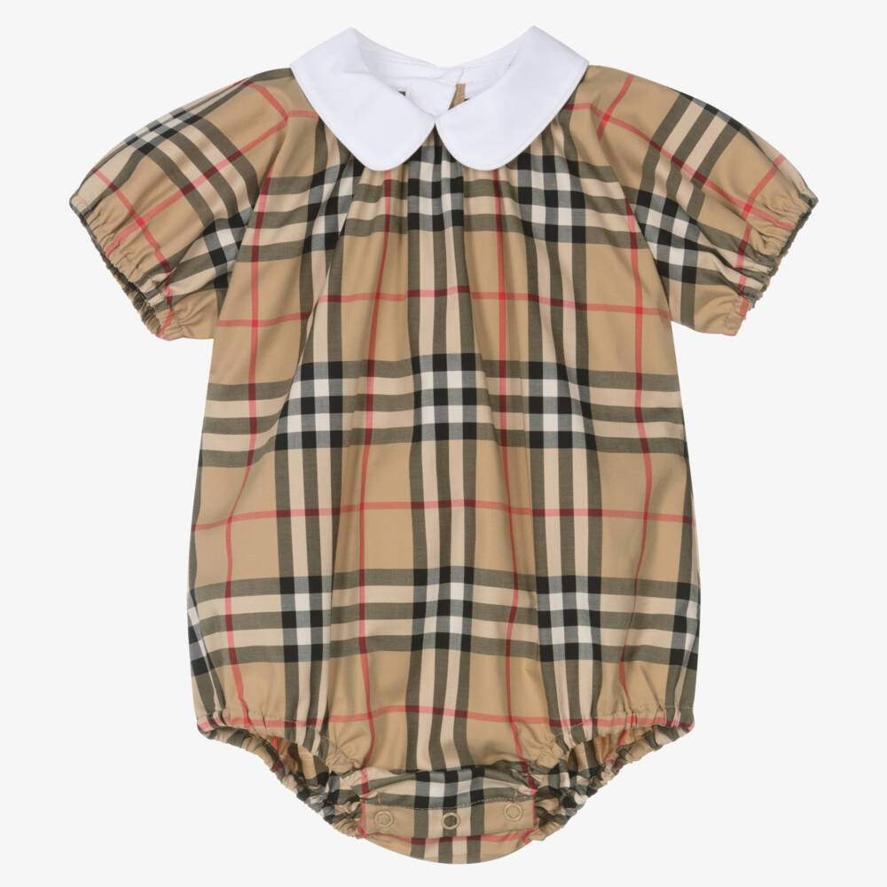 Burberry-Boys Beige Heritage Check Romper | Childrensalon Outlet
