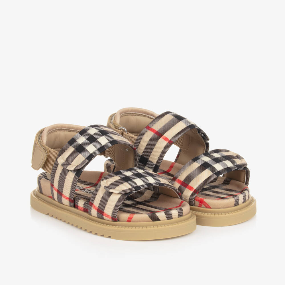 Burberry-Boys Beige Heritage Check Sandals | Childrensalon Outlet