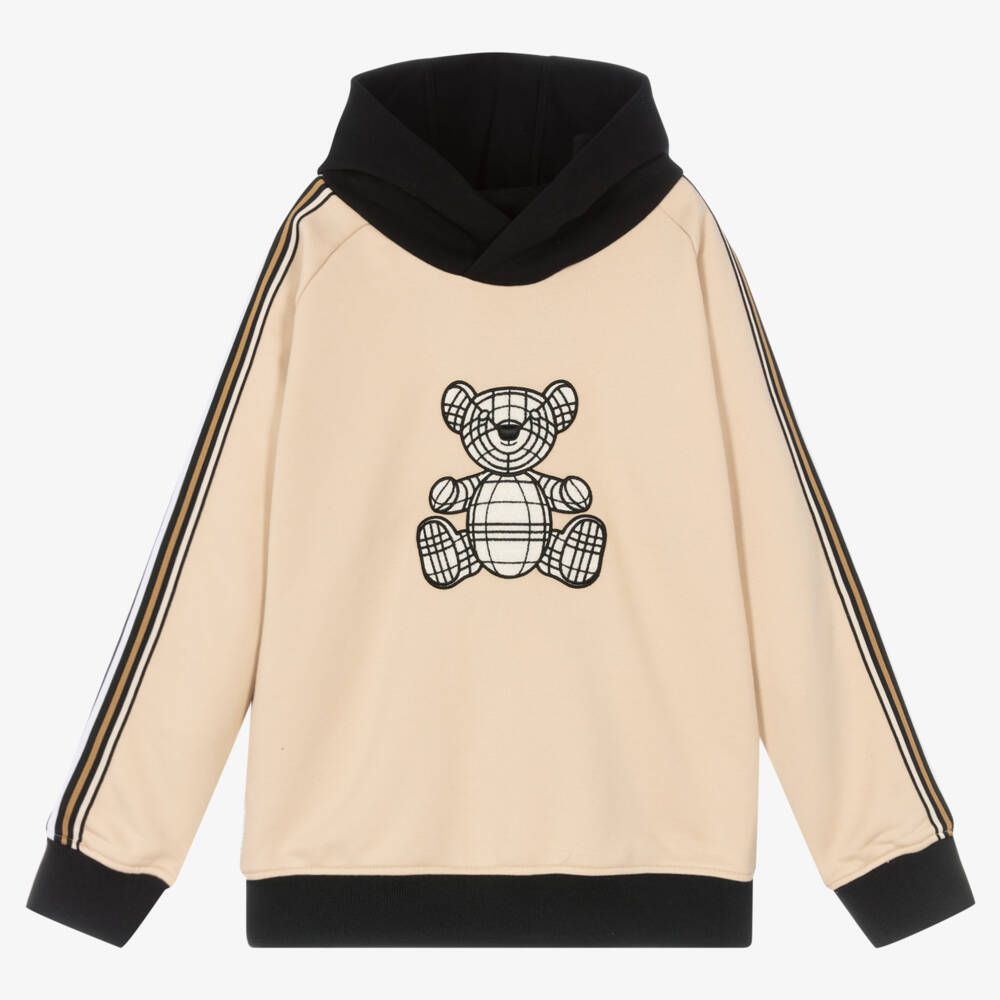Burberry-Бежевая толстовка с капюшоном и аппликацией медведя для мальчиков | Childrensalon Outlet