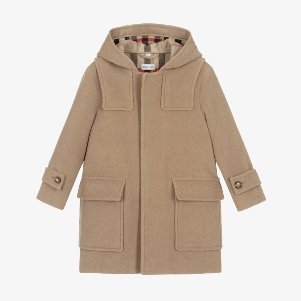 Burberry-Boys Beige Hooded Wool Coat | Childrensalon Outlet