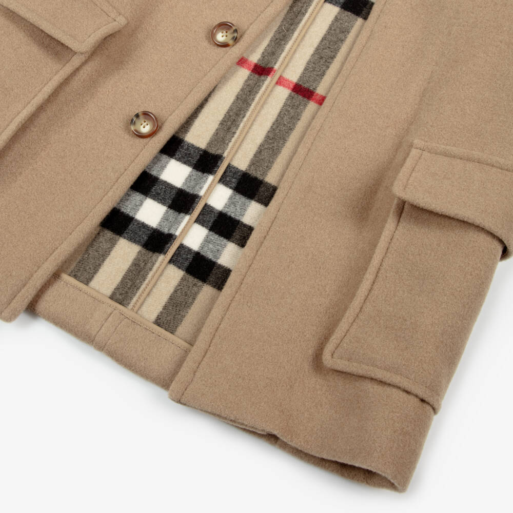Burberry-Boys Beige Hooded Wool Coat | Childrensalon Outlet