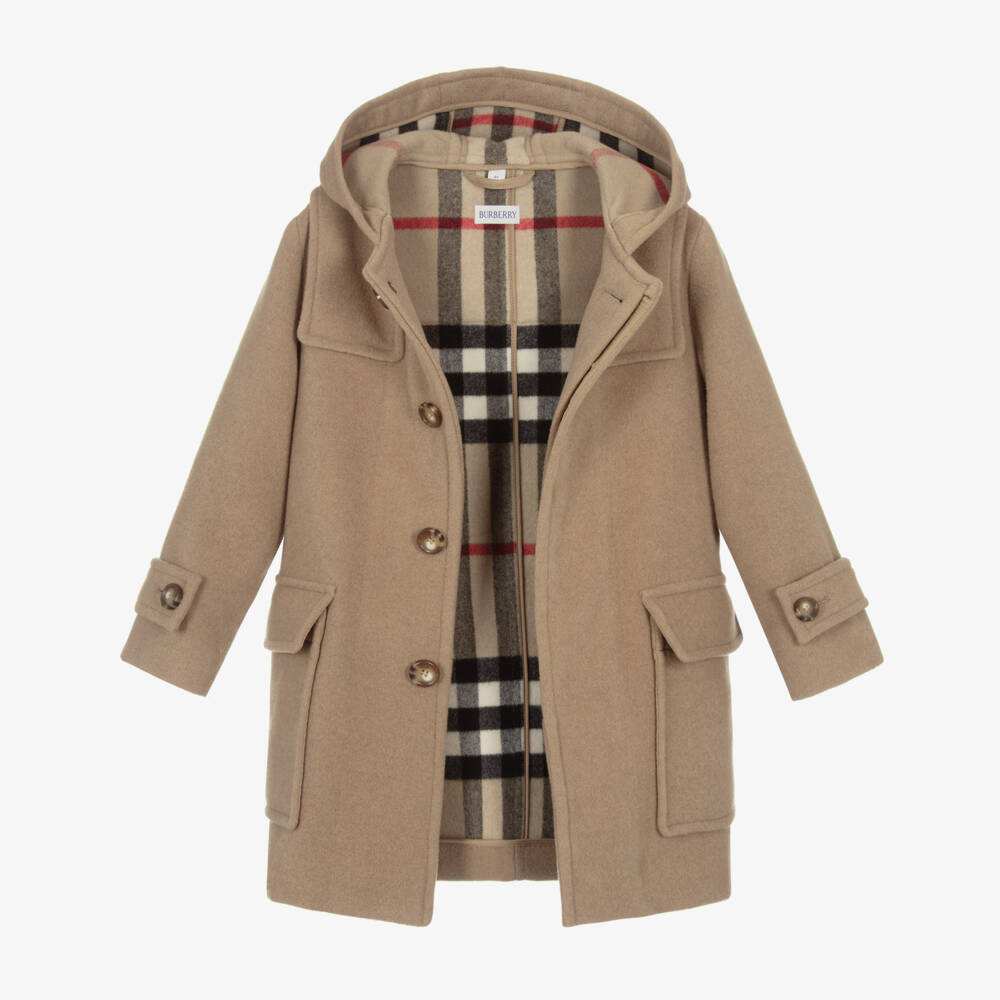 Burberry-Boys Beige Hooded Wool Coat | Childrensalon Outlet