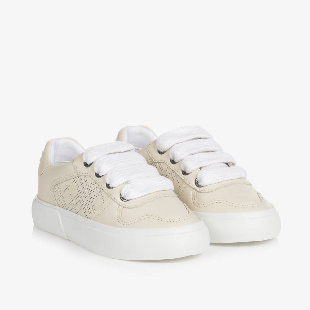 Burberry-Boys Beige Leather Lace-Up Shoes | Childrensalon Outlet