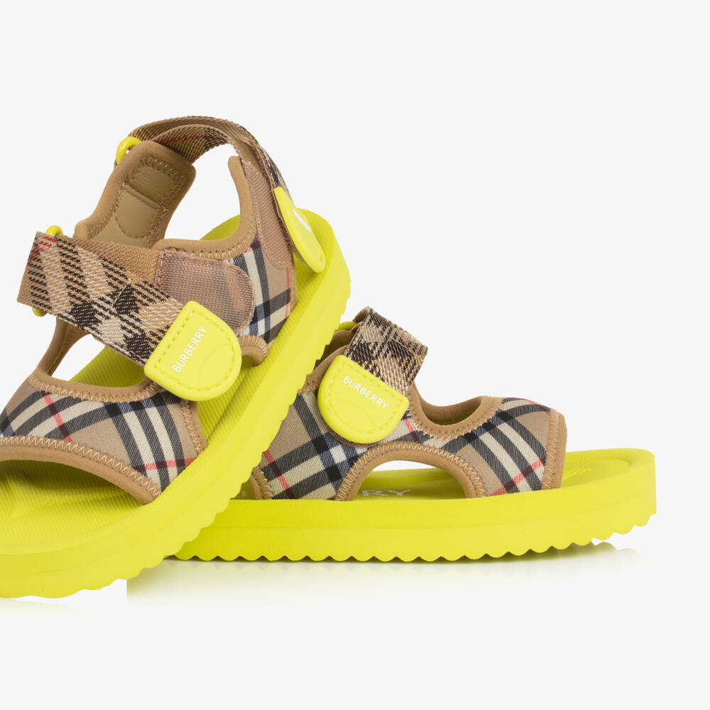 Burberry-Boys Beige & Lime Green Burberry Check Sandals | Childrensalon Outlet