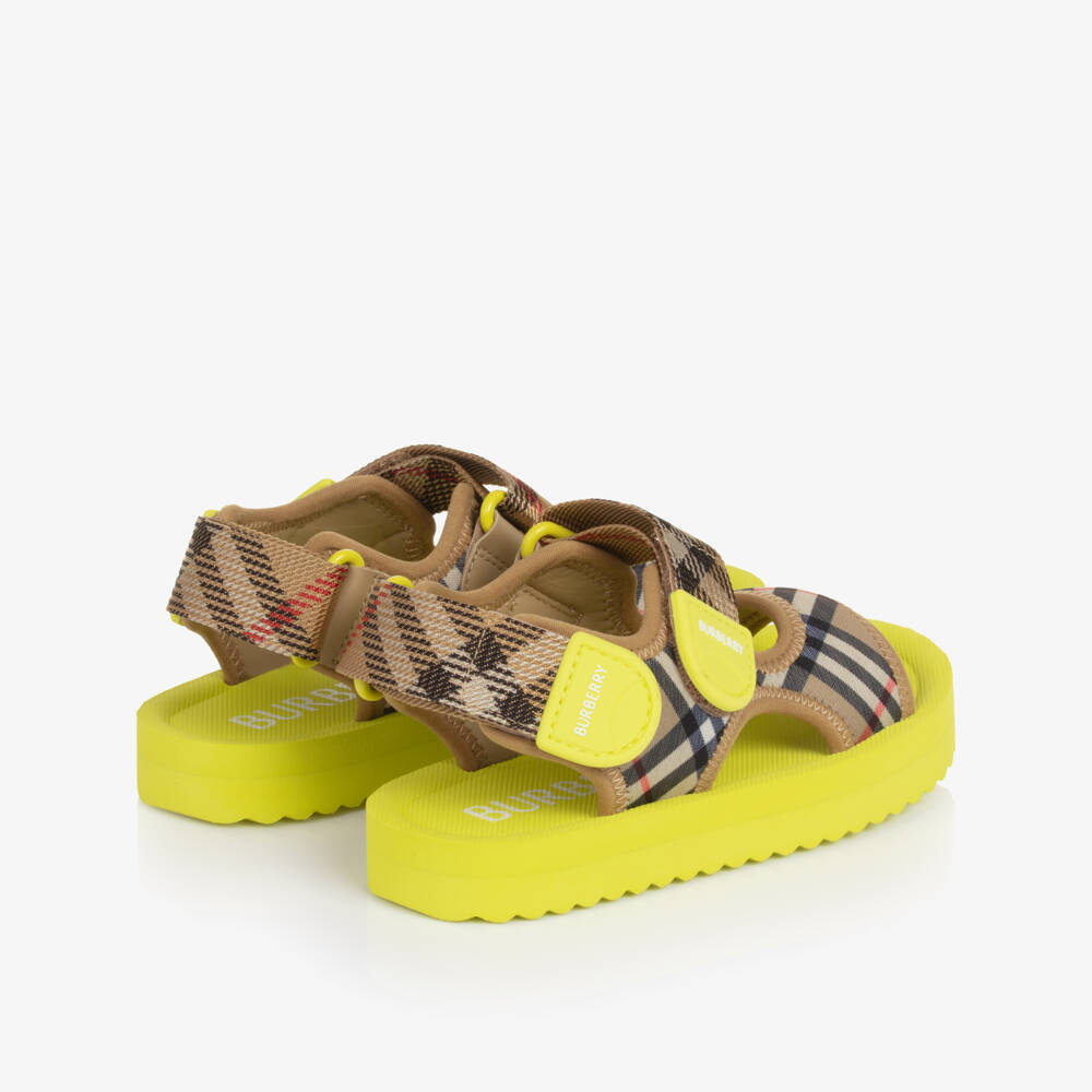 Burberry-Boys Beige & Lime Green Burberry Check Sandals | Childrensalon Outlet