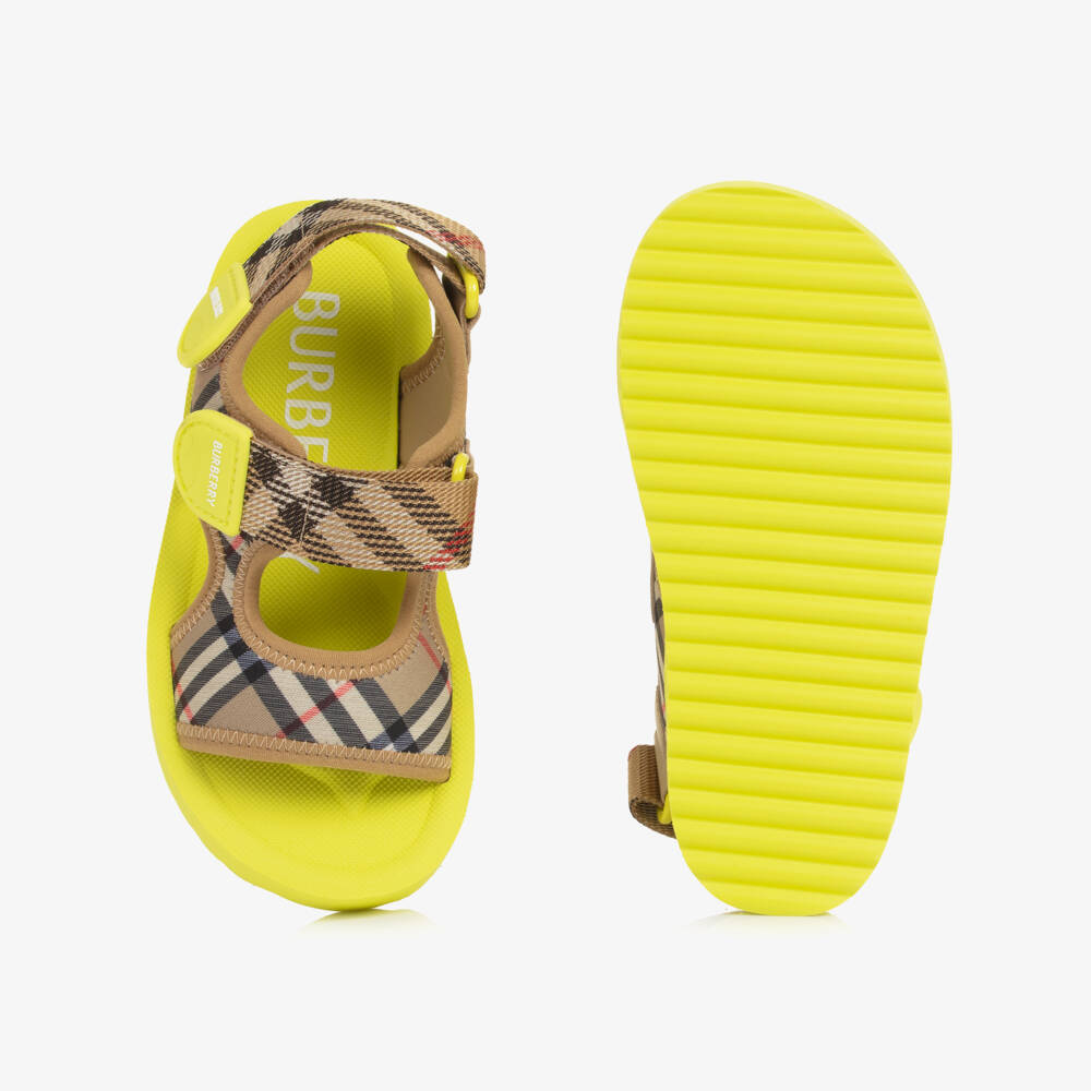 Burberry-Boys Beige & Lime Green Burberry Check Sandals | Childrensalon Outlet