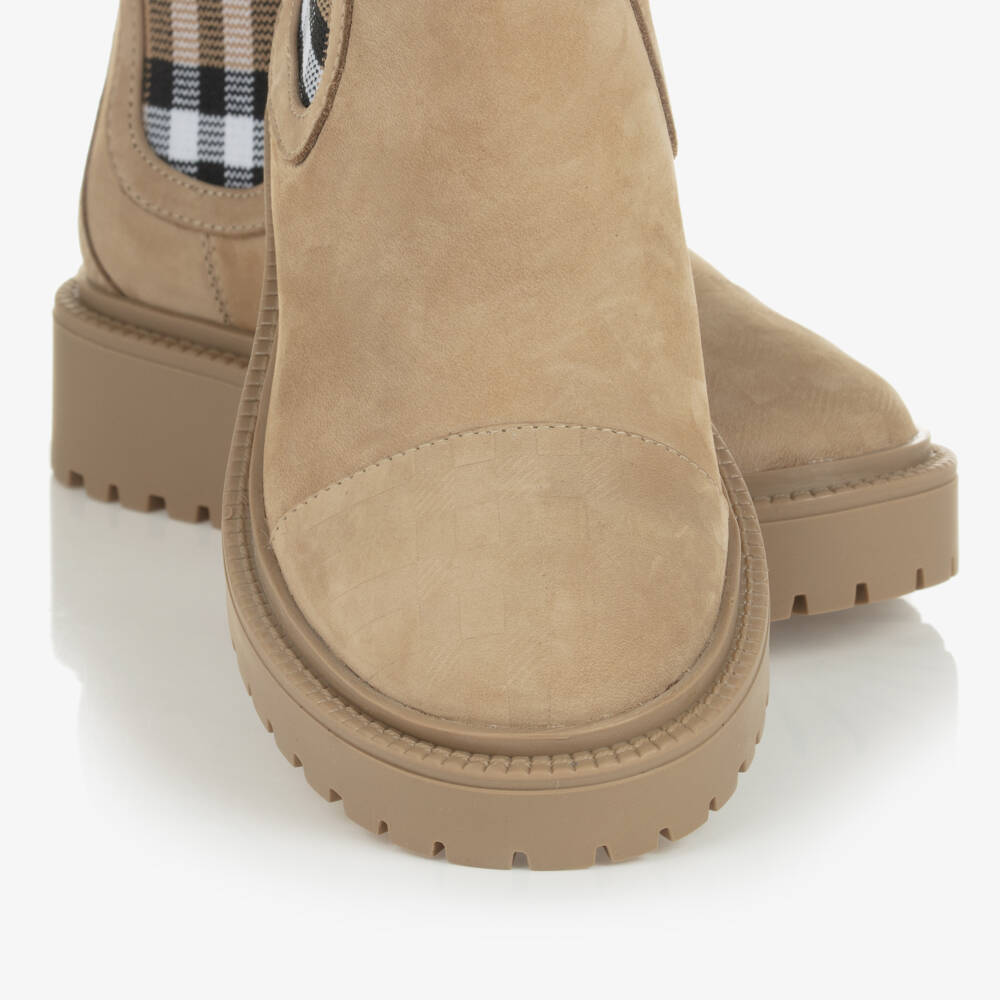 Burberry-Boys Beige Patterned Chelsea Boots | Childrensalon Outlet