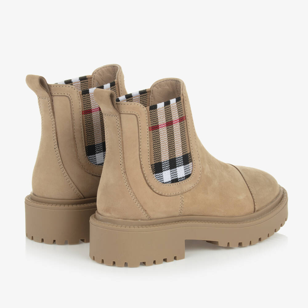 Burberry-Boys Beige Patterned Chelsea Boots | Childrensalon Outlet