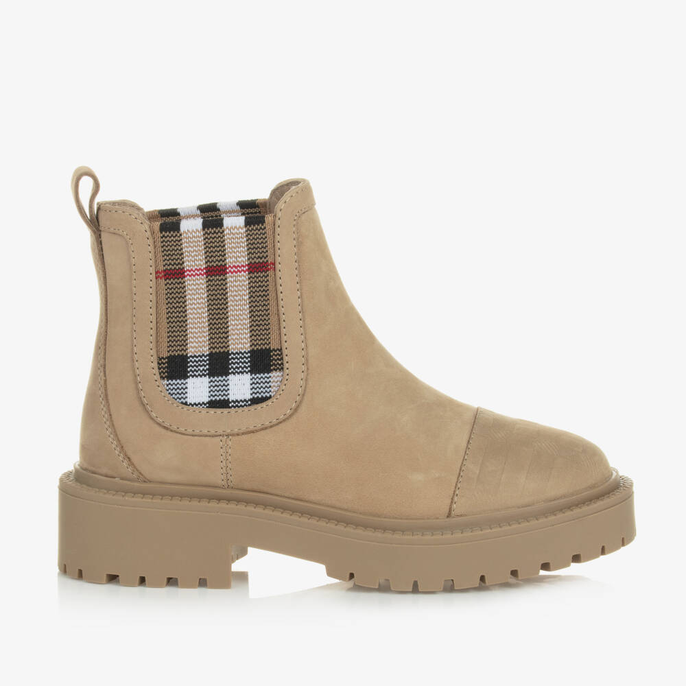 Burberry-Boys Beige Patterned Chelsea Boots | Childrensalon Outlet