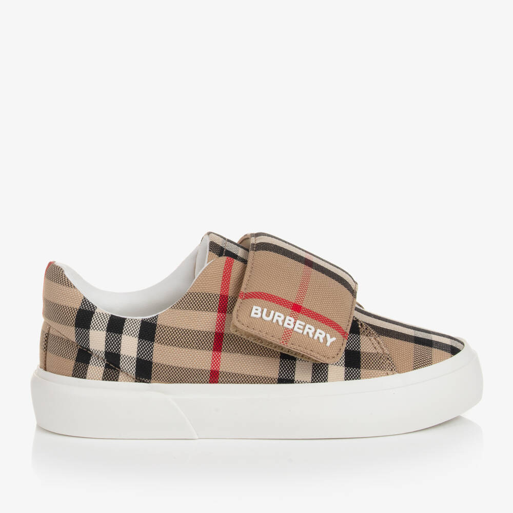 Burberry-Boys Beige Plaid Canvas Trainers | Childrensalon Outlet