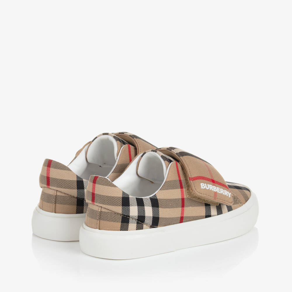 Burberry-Boys Beige Plaid Canvas Trainers | Childrensalon Outlet
