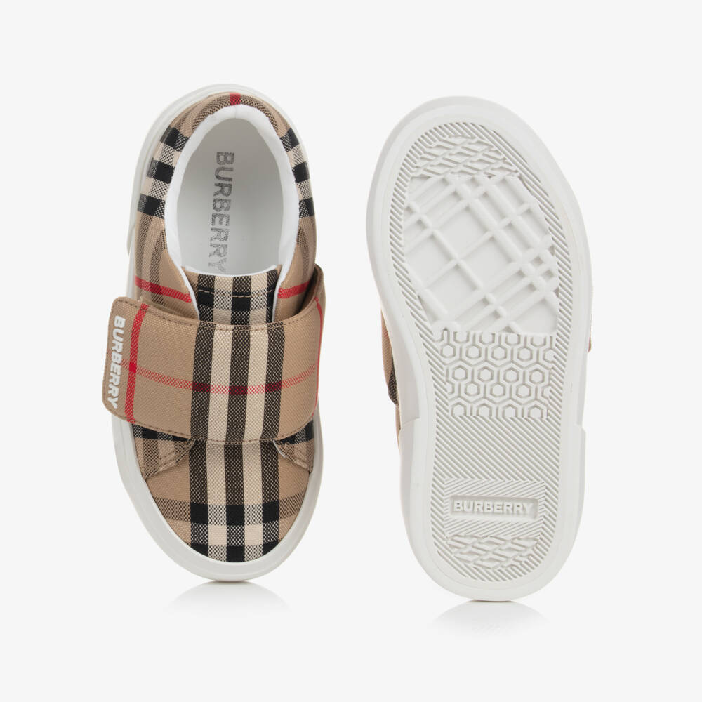 Burberry-Boys Beige Plaid Canvas Trainers | Childrensalon Outlet