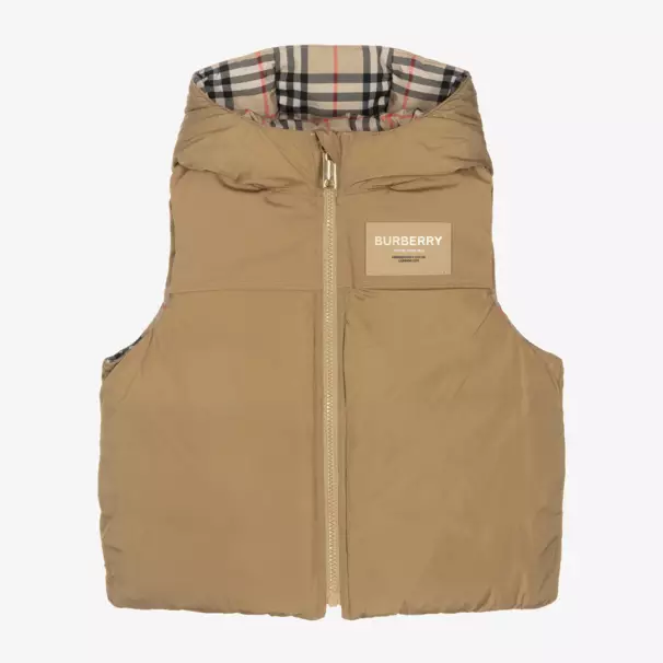 Burberry-Boys Beige Plaid Convertible Gilet | Childrensalon Outlet
