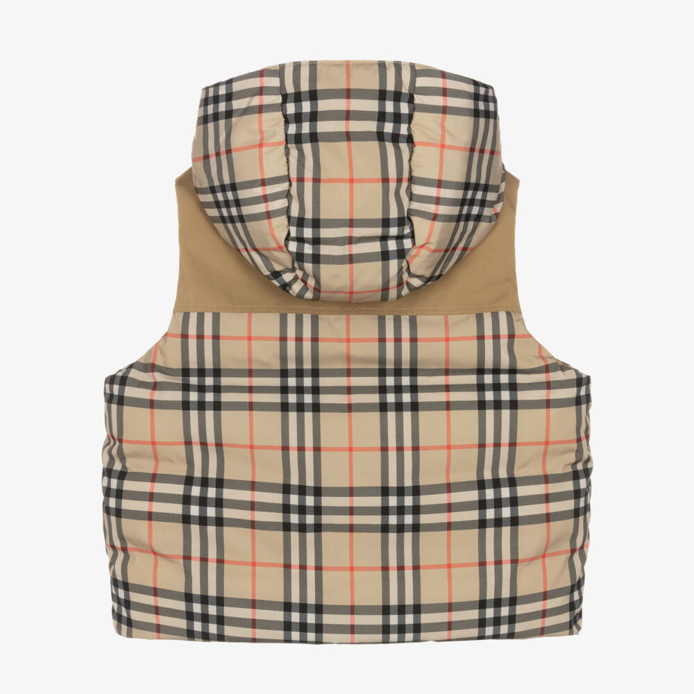 Burberry-Boys Beige Plaid Convertible Gilet | Childrensalon Outlet