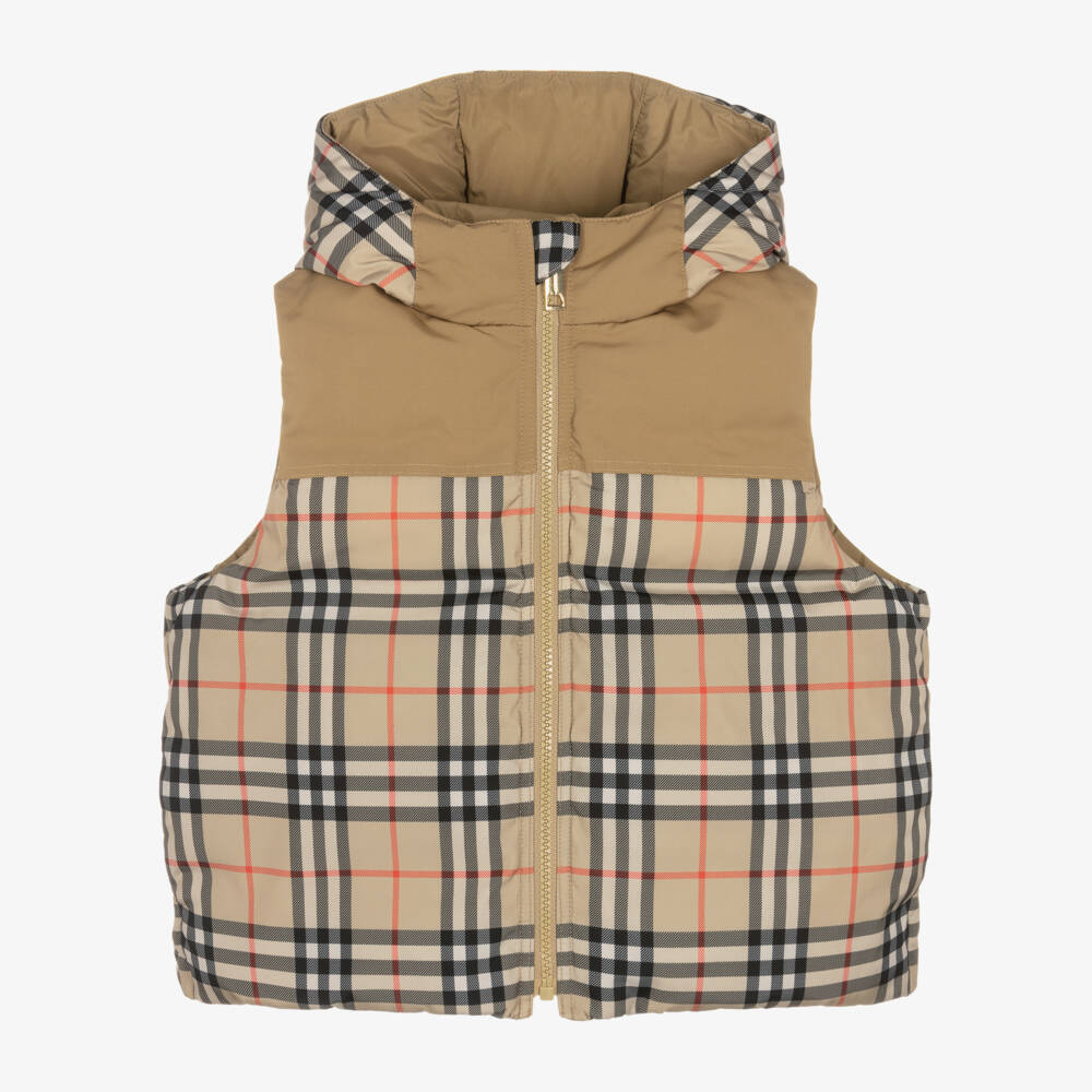 Burberry-Boys Beige Plaid Convertible Gilet | Childrensalon Outlet