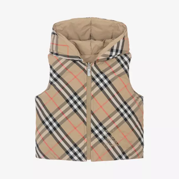 Burberry-Boys Beige Plaid Convertible Gilet | Childrensalon Outlet