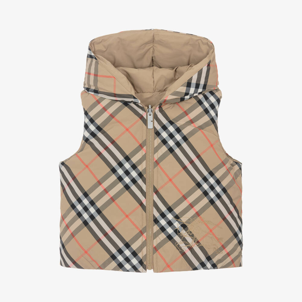 Burberry-Boys Beige Plaid Convertible Gilet | Childrensalon Outlet