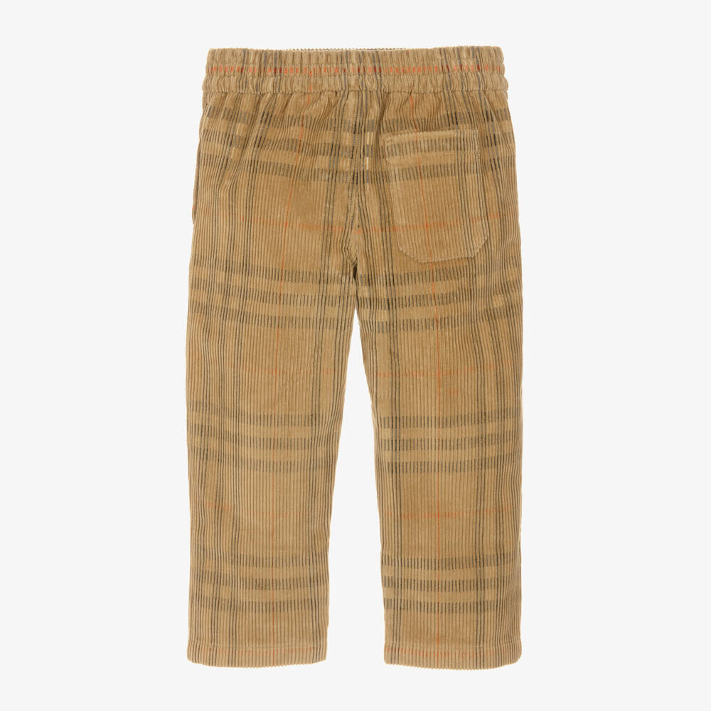 Burberry-Boys Beige Plaid Corduroy Trousers | Childrensalon Outlet