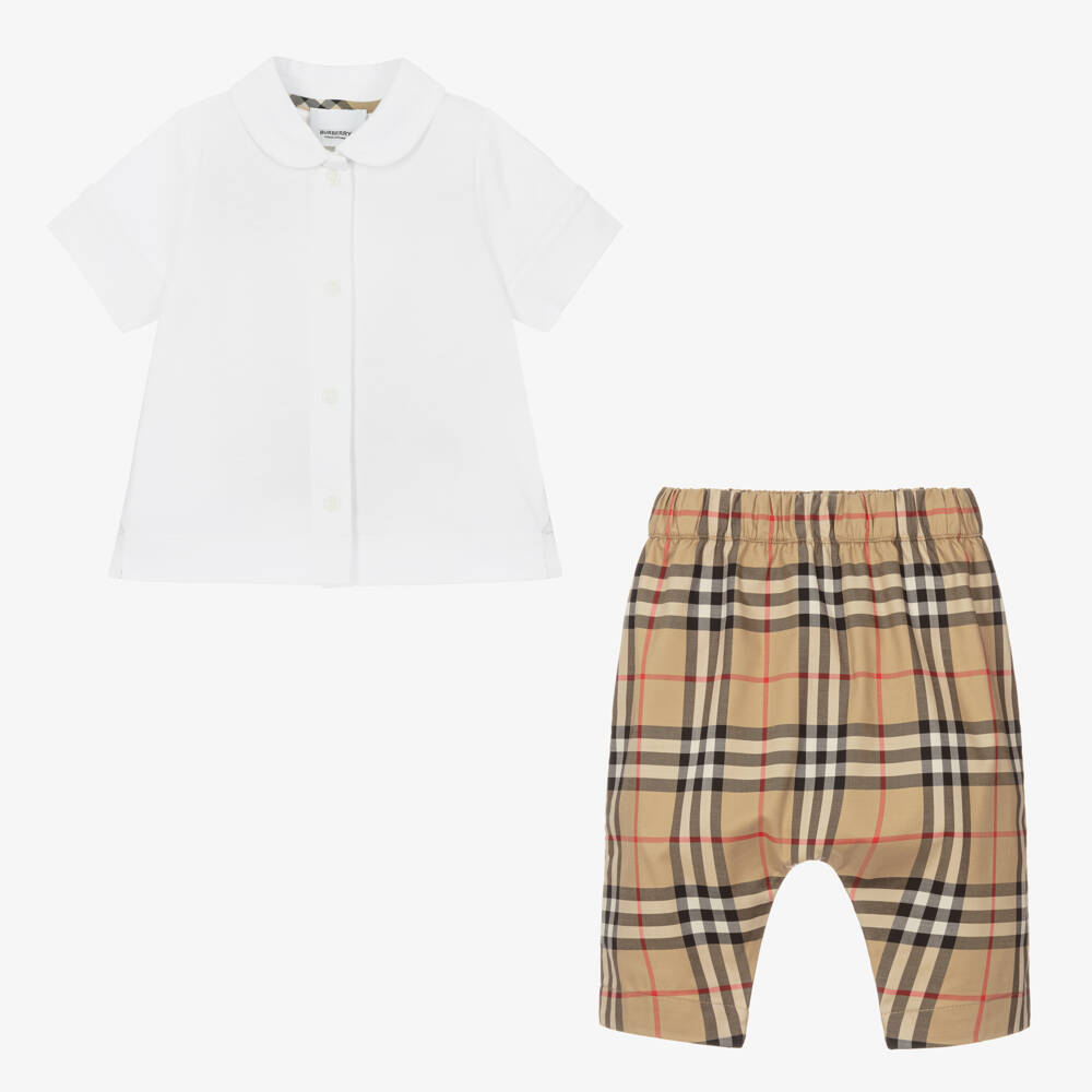 Burberry-Boys Beige Plaid Cotton Outfit | Childrensalon Outlet