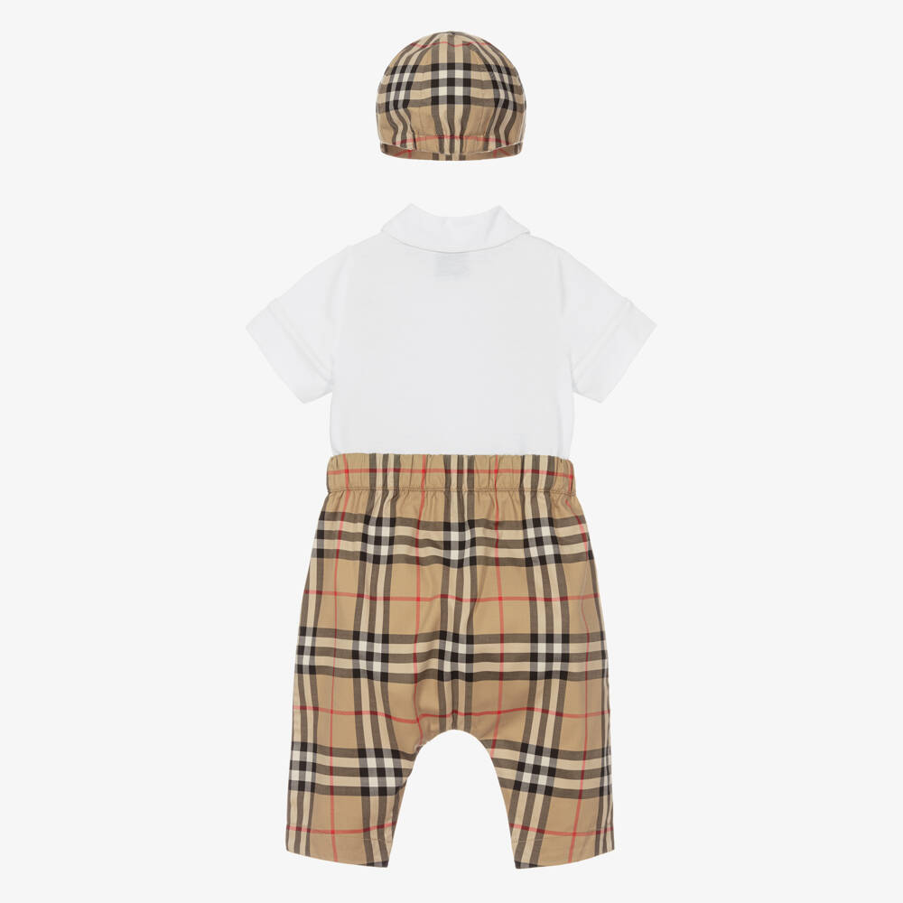 Burberry-Boys Beige Plaid Cotton Outfit | Childrensalon Outlet