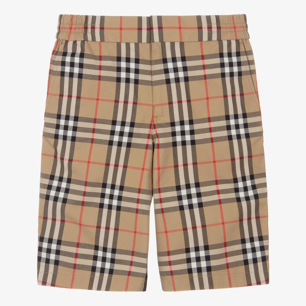 Burberry-Boys' Beige Plaid Cotton Shorts | Childrensalon Outlet